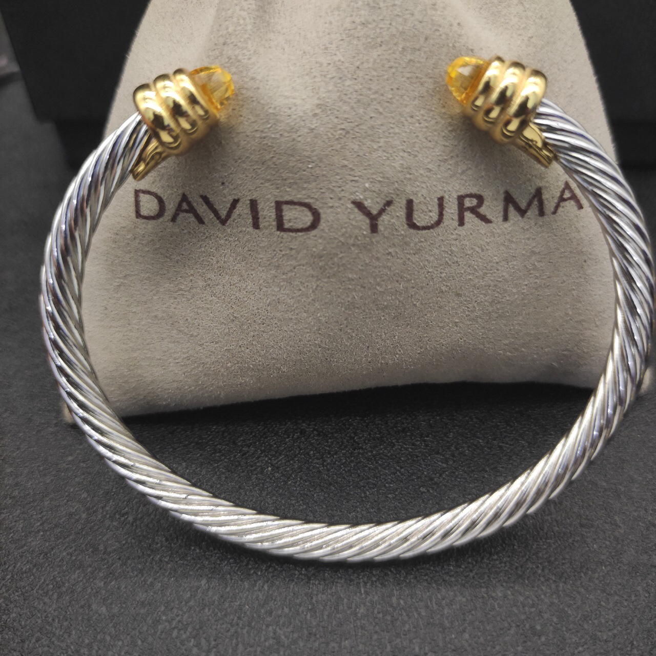 Classic Cable Bracelet Sterling Silver with Citrine and Diamonds, 5mm