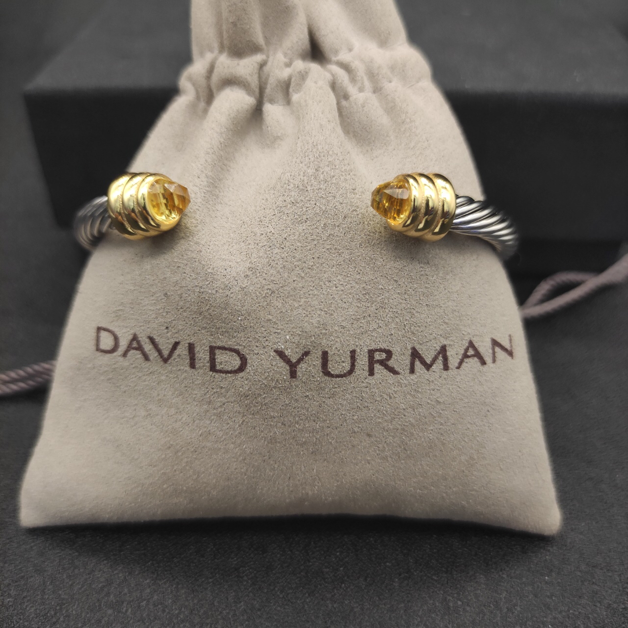 Classic Cable Bracelet Sterling Silver with Citrine and Diamonds, 5mm