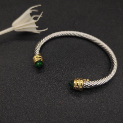 Classic Cable Bracelet Sterling Silver with Dark green crystal and Diamonds, 5mm