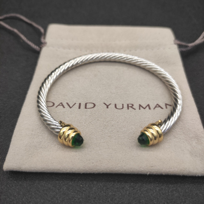 Classic Cable Bracelet Sterling Silver with Dark green crystal and Diamonds, 5mm