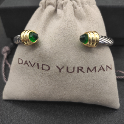 Classic Cable Bracelet Sterling Silver with Dark green crystal and Diamonds, 5mm
