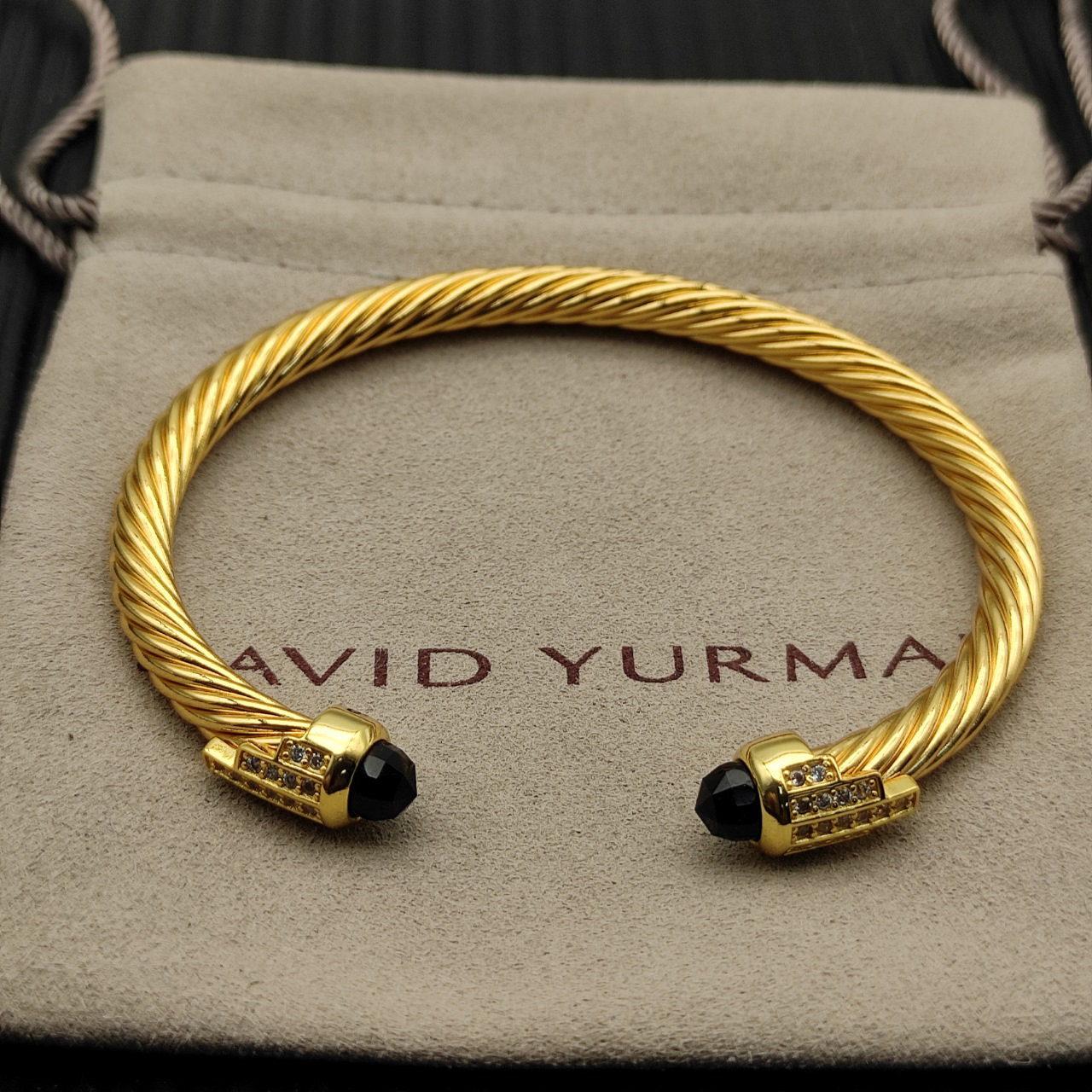 Cable Bracelet with Black Topaz & Diamond Accents  5mm