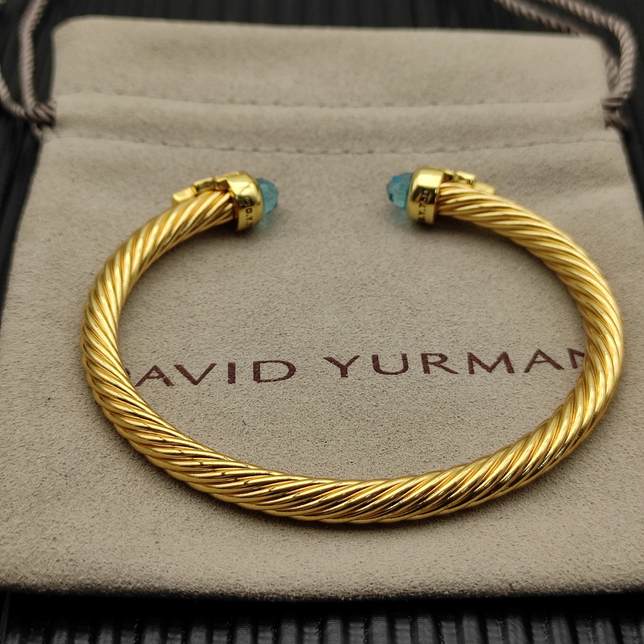 Cable Bracelet with Blue Topaz & Diamond Accents  5mm