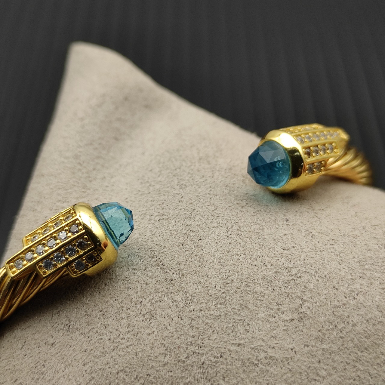 Cable Bracelet with Blue Topaz & Diamond Accents  5mm