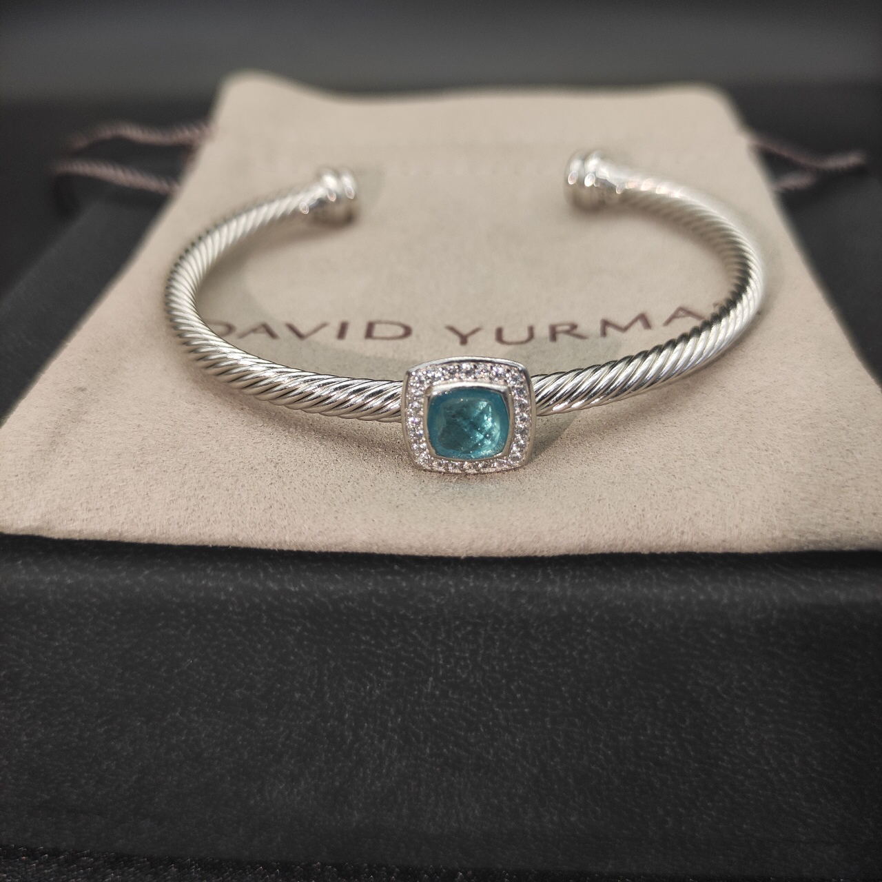 Dathtvid Yurthtman  Sterling Silver Diamond Sapphire 4mm Noblesse Cable Bracelet