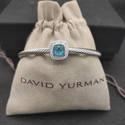 Dathtvid Yurthtman  Sterling Silver Diamond Sapphire 4mm Noblesse Cable Bracelet