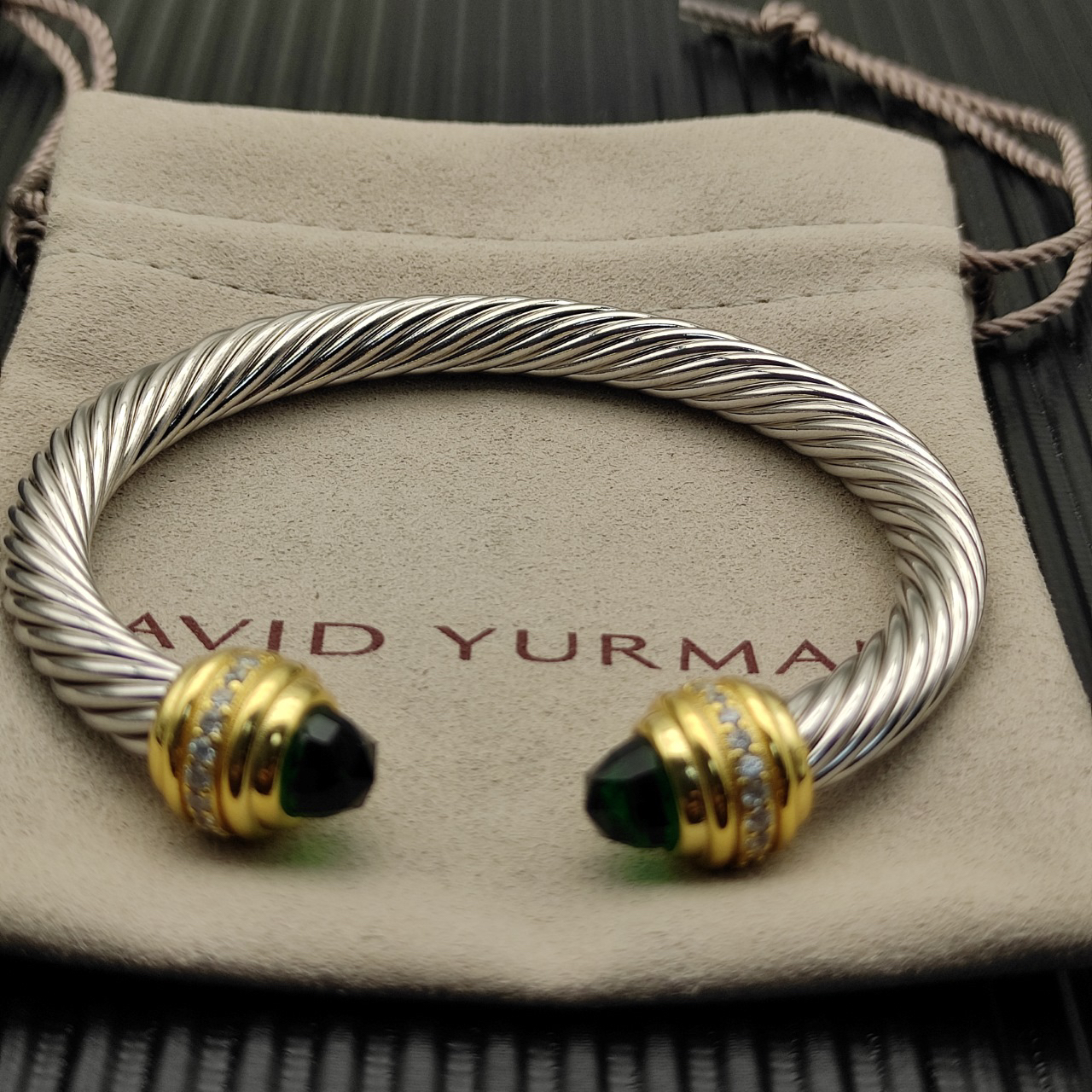 Classic Cablespira® Bracelet Sterling Silver with Prasiolite and Diamonds, 7mm