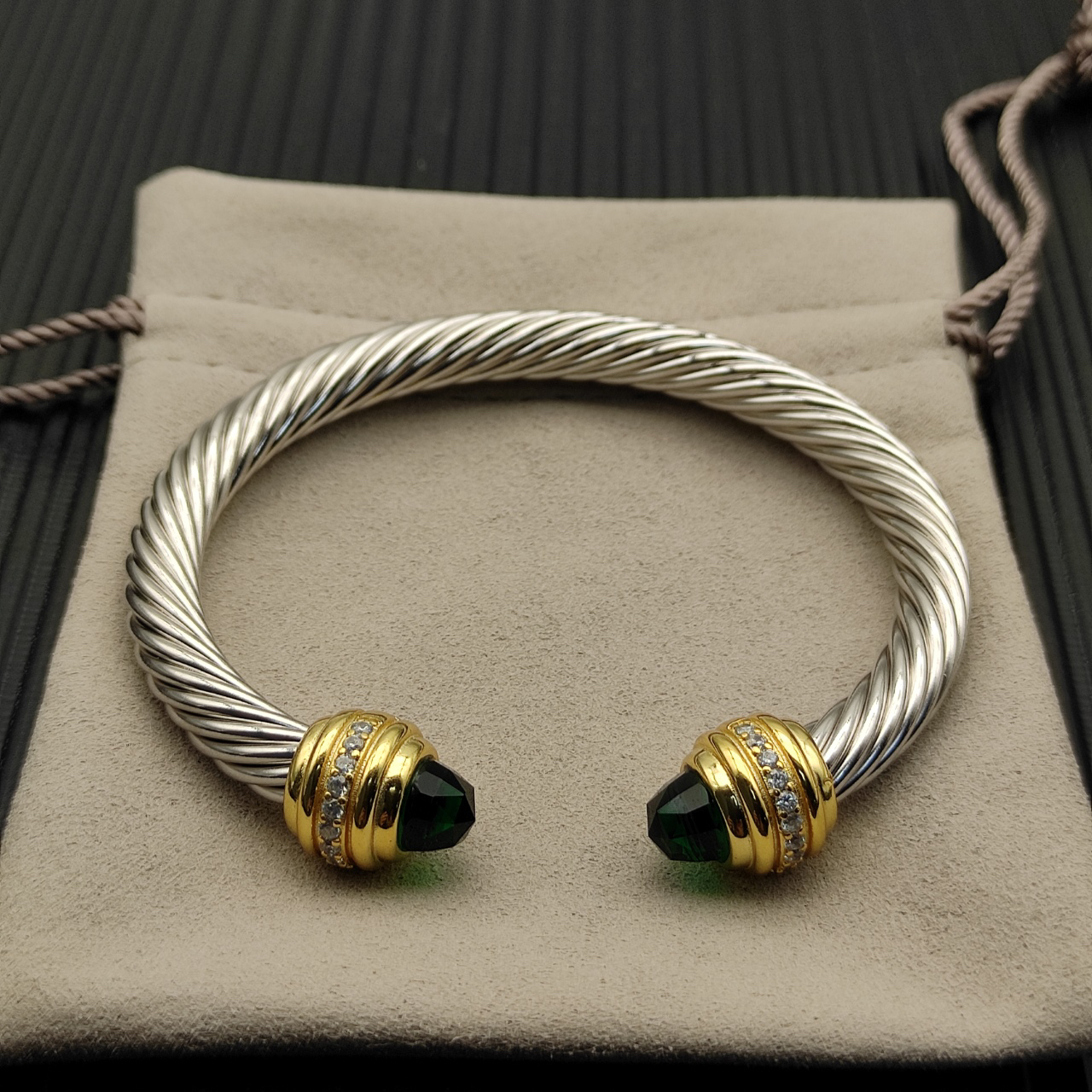 Classic Cablespira® Bracelet Sterling Silver with Prasiolite and Diamonds, 7mm