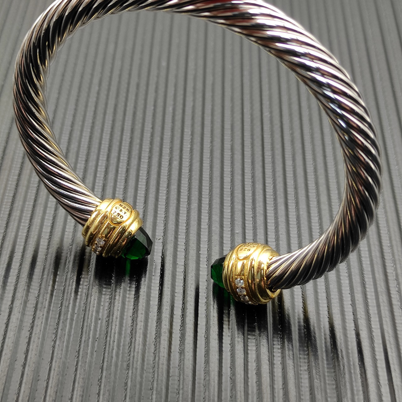Classic Cablespira® Bracelet Sterling Silver with Prasiolite and Diamonds, 7mm