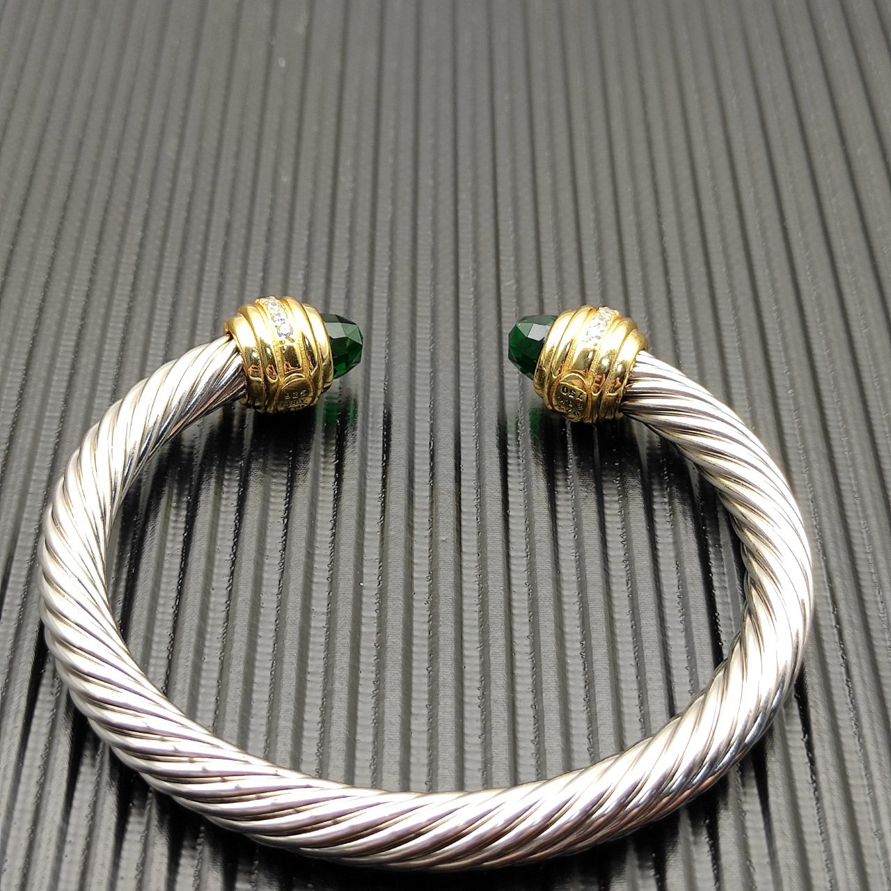 Classic Cablespira® Bracelet Sterling Silver with Prasiolite and Diamonds, 7mm