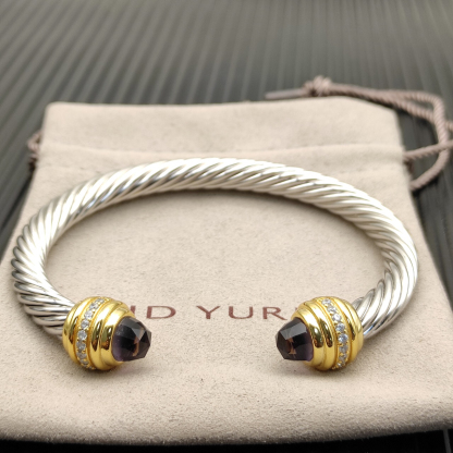 Classic Cablespira® Bracelet Sterling Silver with 14K Yellow Gold,Amethyst and Diamonds, 7mm