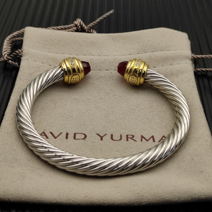 Classic Cablespira® Bracelet Sterling Silver with 14K Yellow Gold,Rhodolite Garne and Diamonds, 7mm