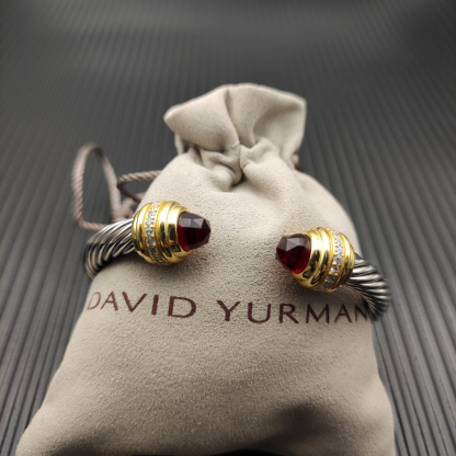 Classic Cablespira® Bracelet Sterling Silver with 14K Yellow Gold,Rhodolite Garne and Diamonds, 7mm