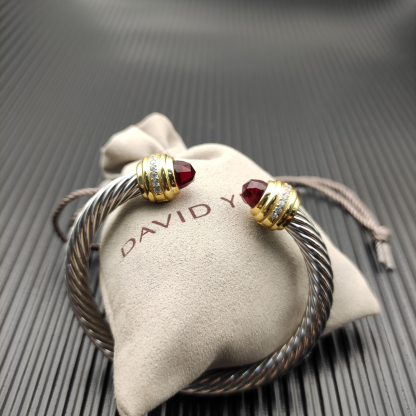 Classic Cablespira® Bracelet Sterling Silver with 14K Yellow Gold,Rhodolite Garne and Diamonds, 7mm