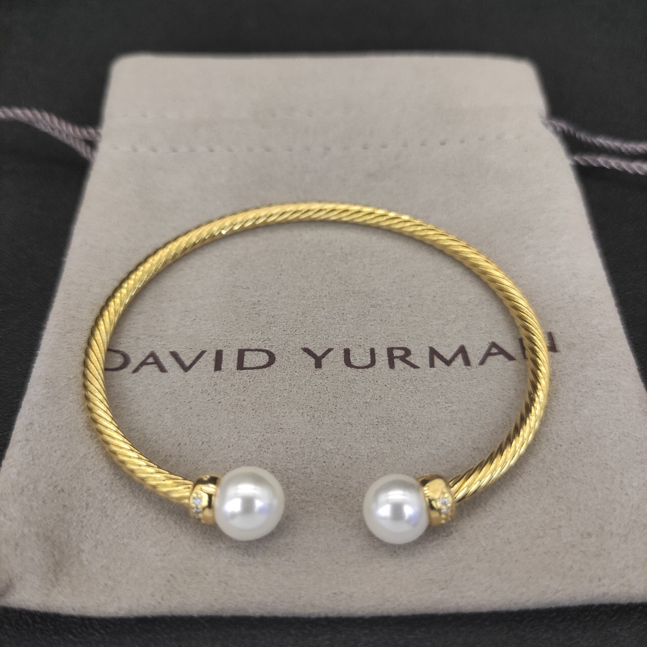Solari Cablespira® Bracelet 18K Yellow Gold with Pearls and Diamonds, 3mm