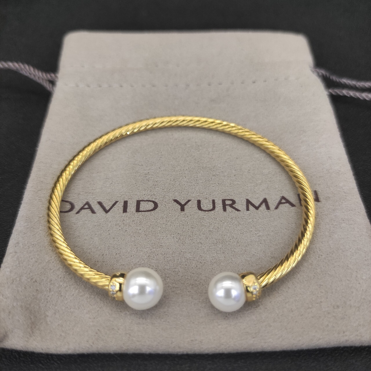 Solari Cablespira® Bracelet 18K Yellow Gold with Pearls and Diamonds, 3mm