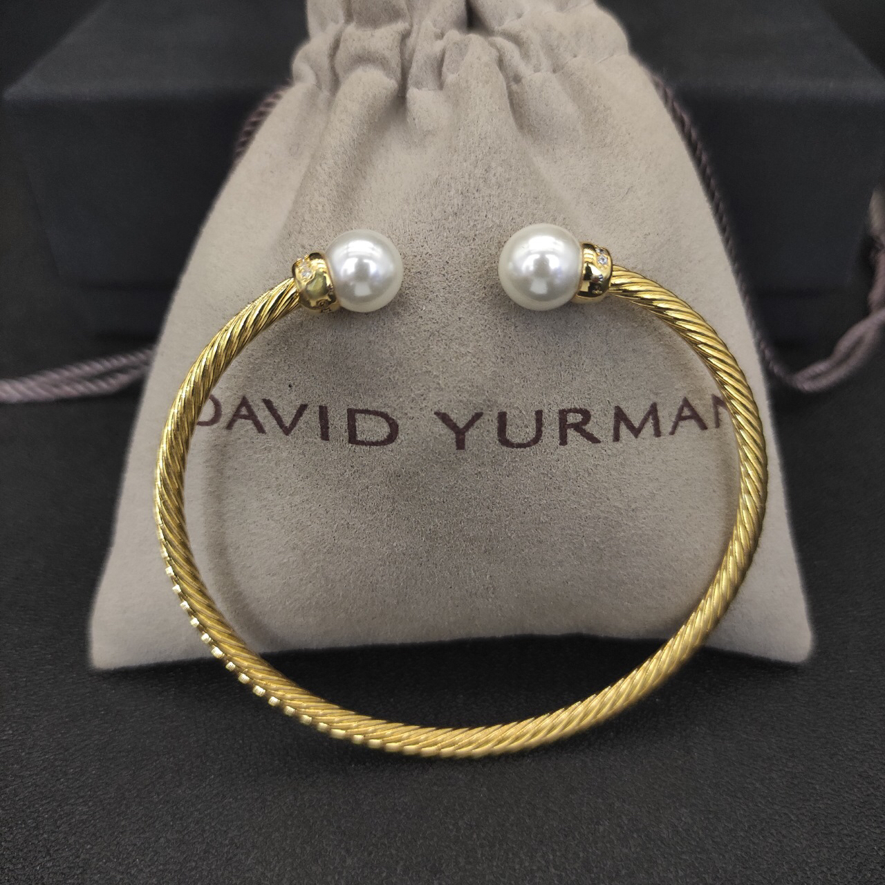 Solari Cablespira® Bracelet 18K Yellow Gold with Pearls and Diamonds, 3mm