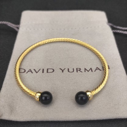 Solari Cablespira® Bracelet 18K Yellow Gold with Black Agate and Diamonds, 3mm