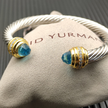 Classic Cablespira® Bracelet Sterling Silver with 14K Yellow Gold, Aquamarine and Diamonds, 7mm