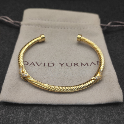 Double X Cablespira® Station Bracelet 18K Yellow Gold with Pavé Diamonds, 4mm