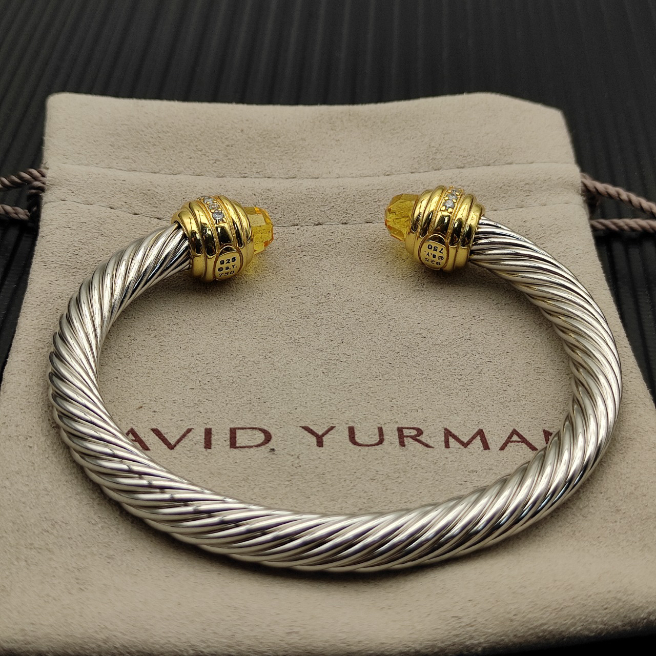 Classic Cablespira® Bracelet Sterling Silver with 14K Yellow Gold,Citrine and Diamonds, 7mm