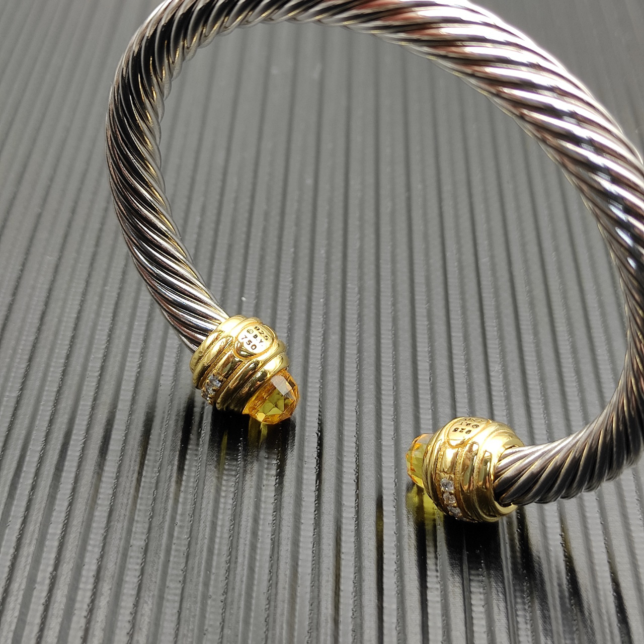 Classic Cablespira® Bracelet Sterling Silver with 14K Yellow Gold,Citrine and Diamonds, 7mm