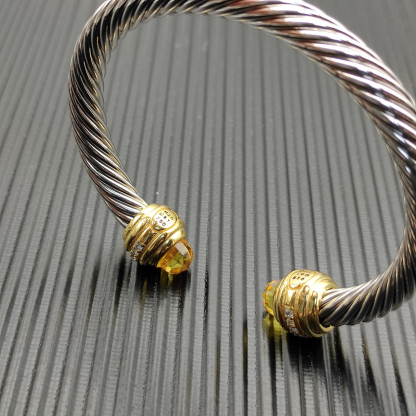 Classic Cablespira® Bracelet Sterling Silver with 14K Yellow Gold,Citrine and Diamonds, 7mm