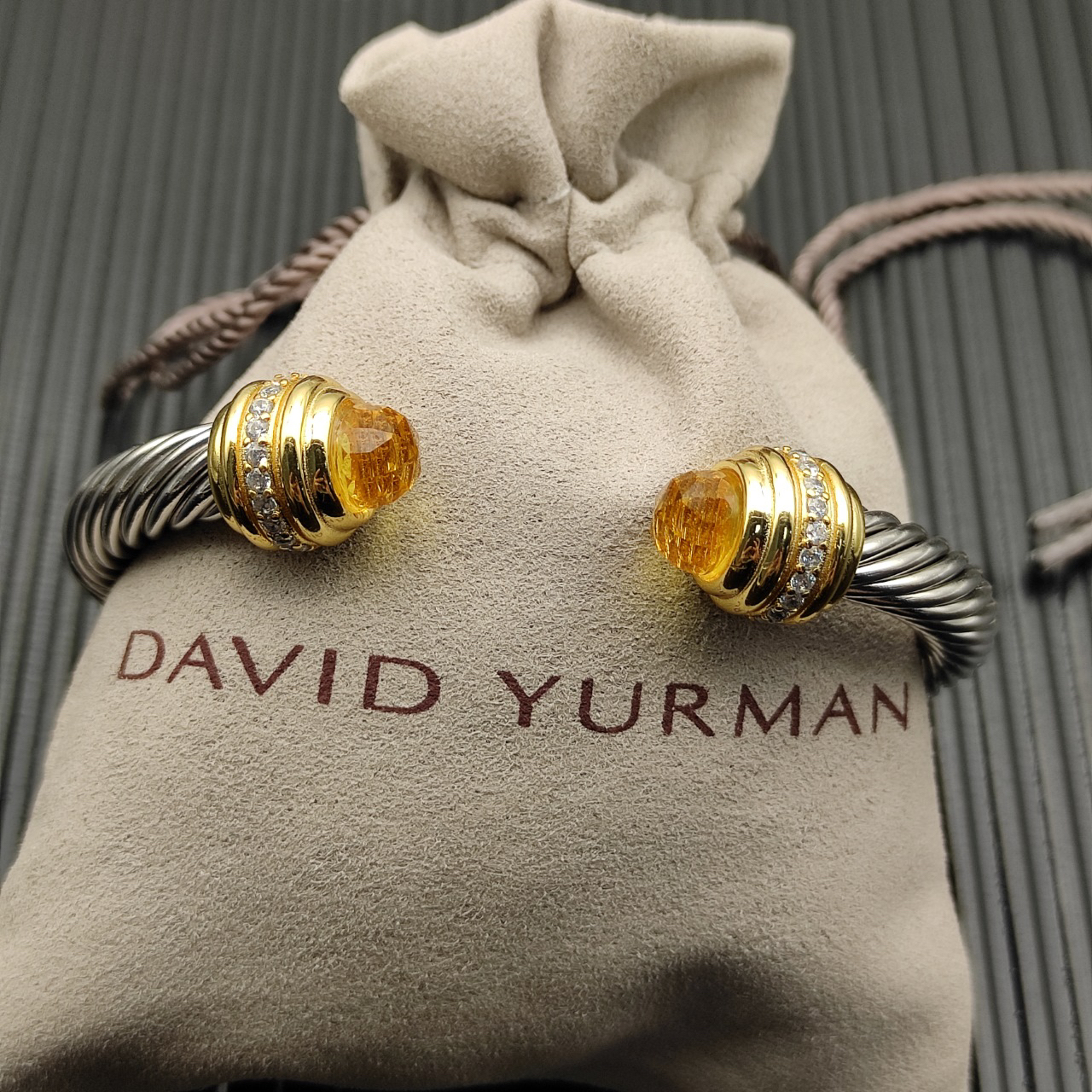 Classic Cablespira® Bracelet Sterling Silver with 14K Yellow Gold,Citrine and Diamonds, 7mm