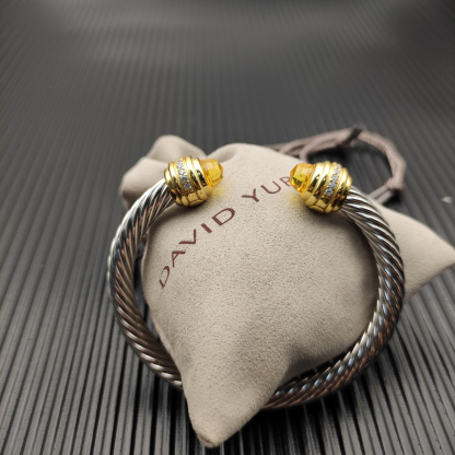 Classic Cablespira® Bracelet Sterling Silver with 14K Yellow Gold,Citrine and Diamonds, 7mm