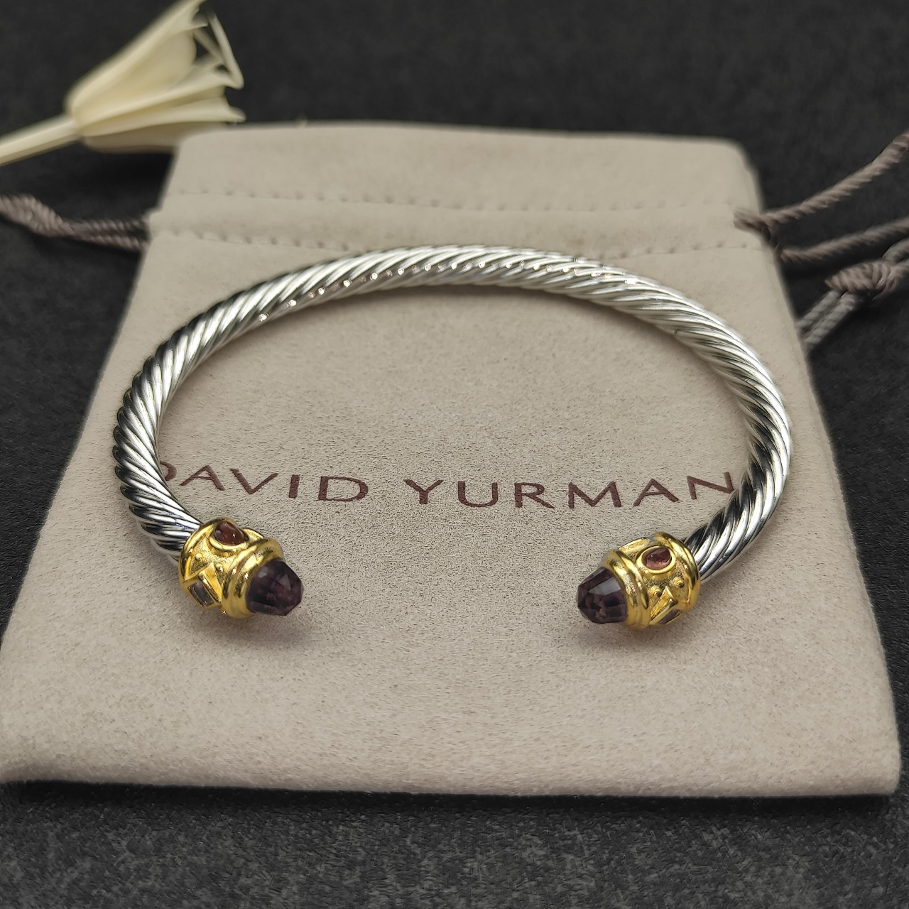 Renaissance® Classic Cable Bracelet Sterling Silver with 14K Yellow Gold, Amethyst, 5mm