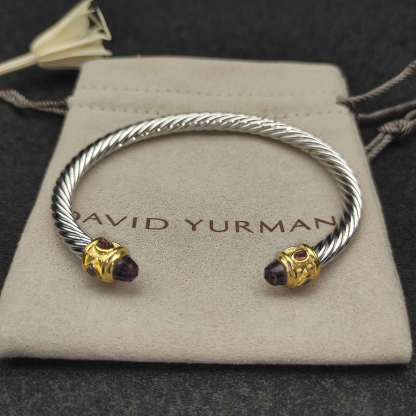 Renaissance® Classic Cable Bracelet Sterling Silver with 14K Yellow Gold, Amethyst, 5mm