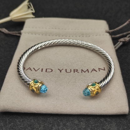 Renaissance® Classic Cable Bracelet Sterling Silver with 14K Yellow Gold, Blue Topaz, 5mm