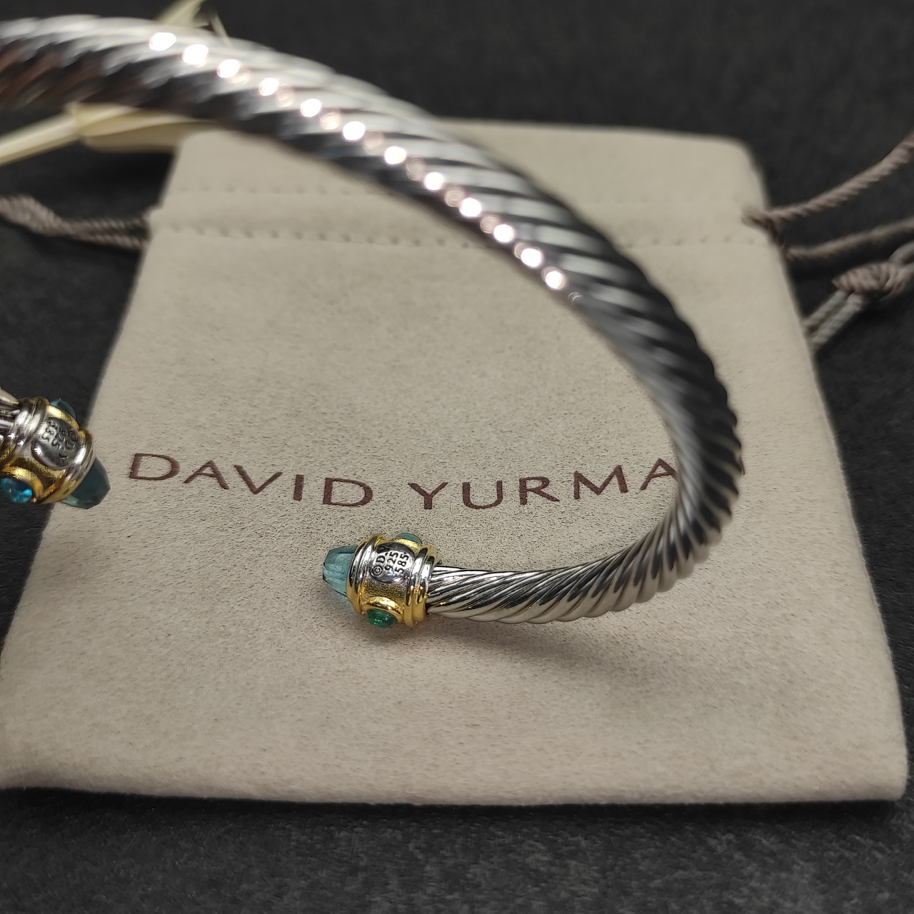 Renaissance® Classic Cable Bracelet Sterling Silver with 14K Yellow Gold, Blue Topaz, 5mm