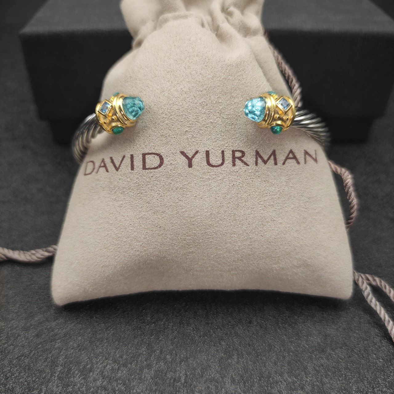Renaissance® Classic Cable Bracelet Sterling Silver with 14K Yellow Gold, Blue Topaz, 5mm