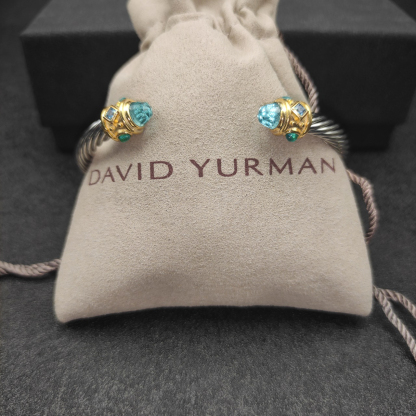 Renaissance® Classic Cable Bracelet Sterling Silver with 14K Yellow Gold, Blue Topaz, 5mm