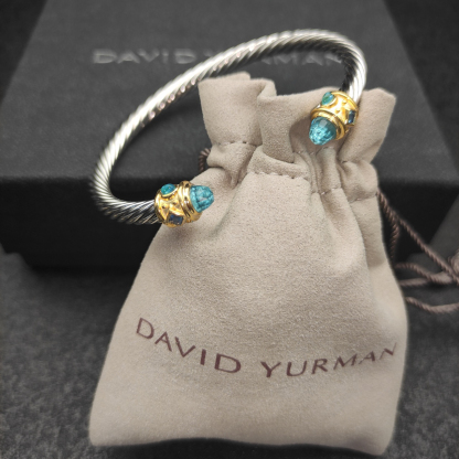 Renaissance® Classic Cable Bracelet Sterling Silver with 14K Yellow Gold, Blue Topaz, 5mm