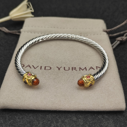 Renaissance® Classic Cable Bracelet Sterling Silver with 14K Yellow Gold, Morganite, 5mm