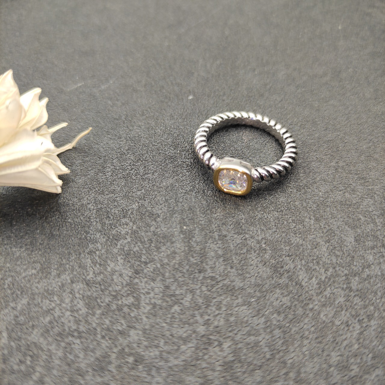 DY Mercer®Stone Ring Sterling Silver with White crystal, 0.7cm