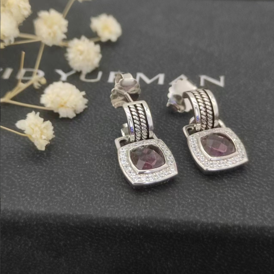 Albion® Drop Earrings Sterling Silver with Purple Onyx and Diamonds