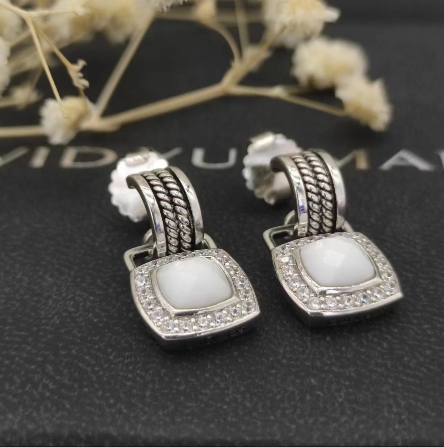 Albion® Drop Earrings Sterling Silver with White Onyx and Diamonds