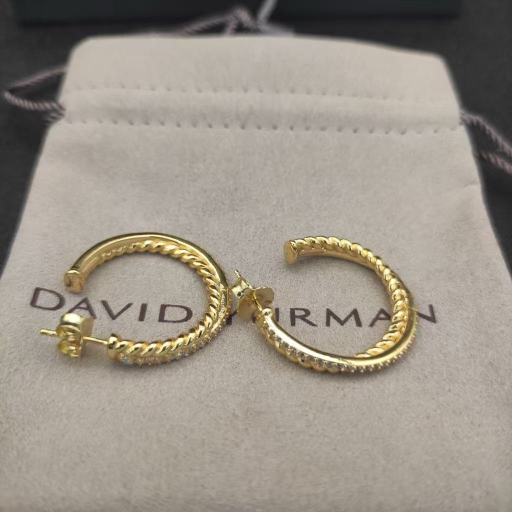 Pavé Crossover Hoop Earrings 18K Yellow Gold with Diamonds