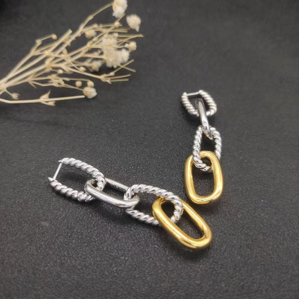DY Mercer® Linked Drop Earrings Sterling Silver 14K Yellow Gold with
