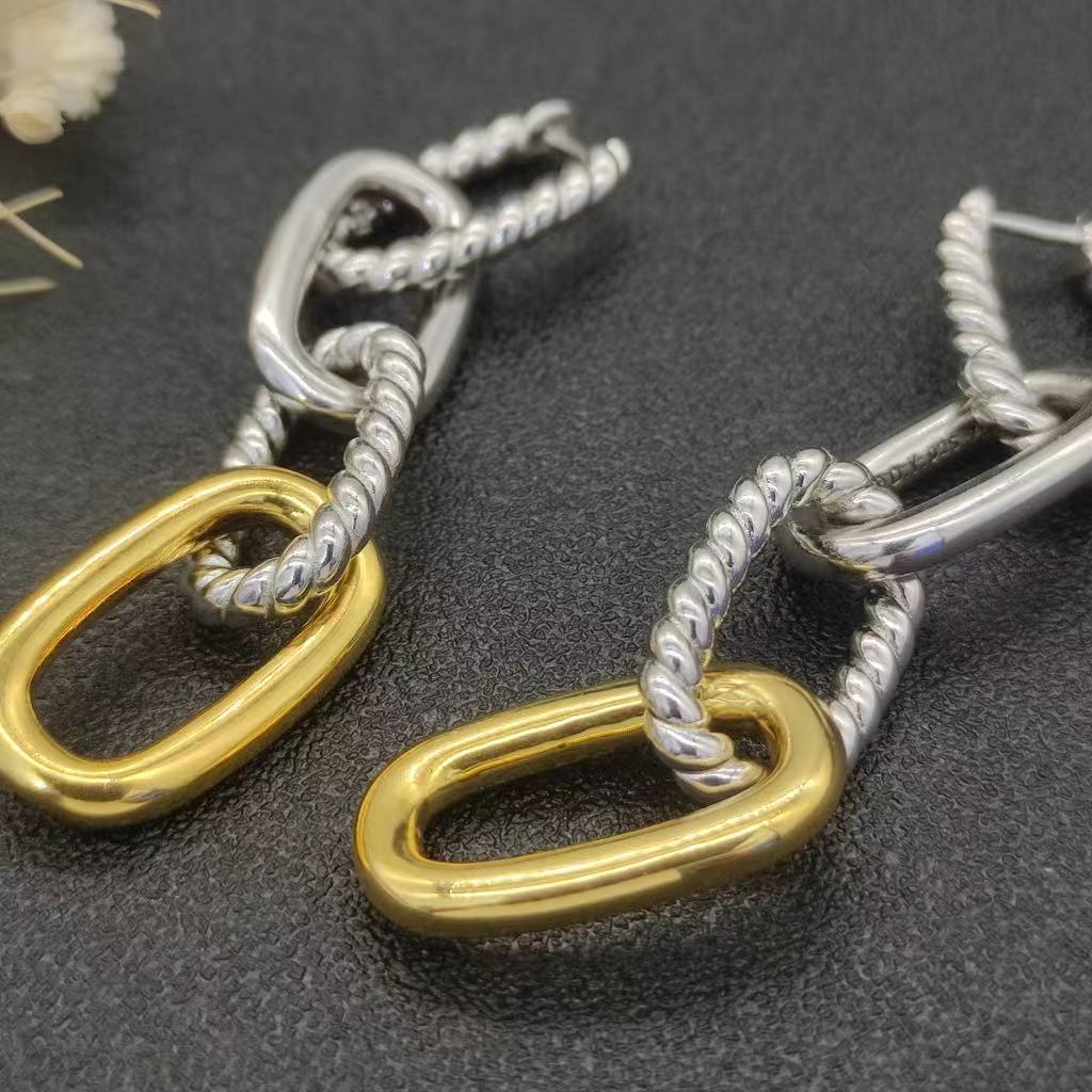 DY Mercer® Linked Drop Earrings Sterling Silver 14K Yellow Gold with