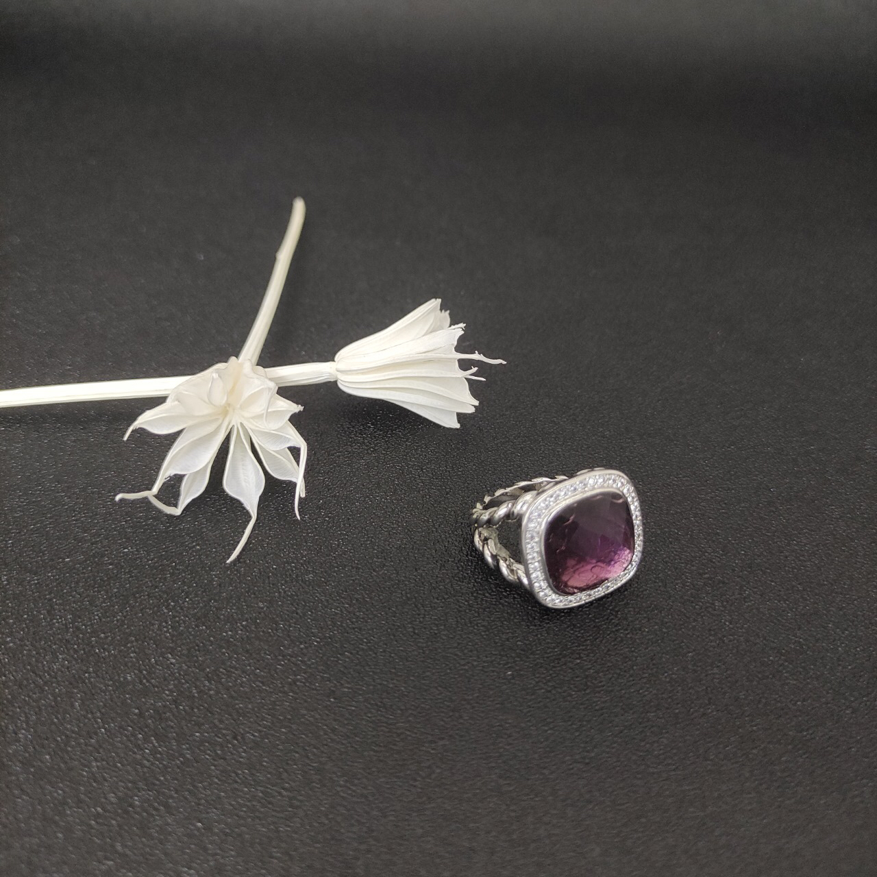 Albion® Ring Sterling Silver with Amethyst and Diamonds, 14mm