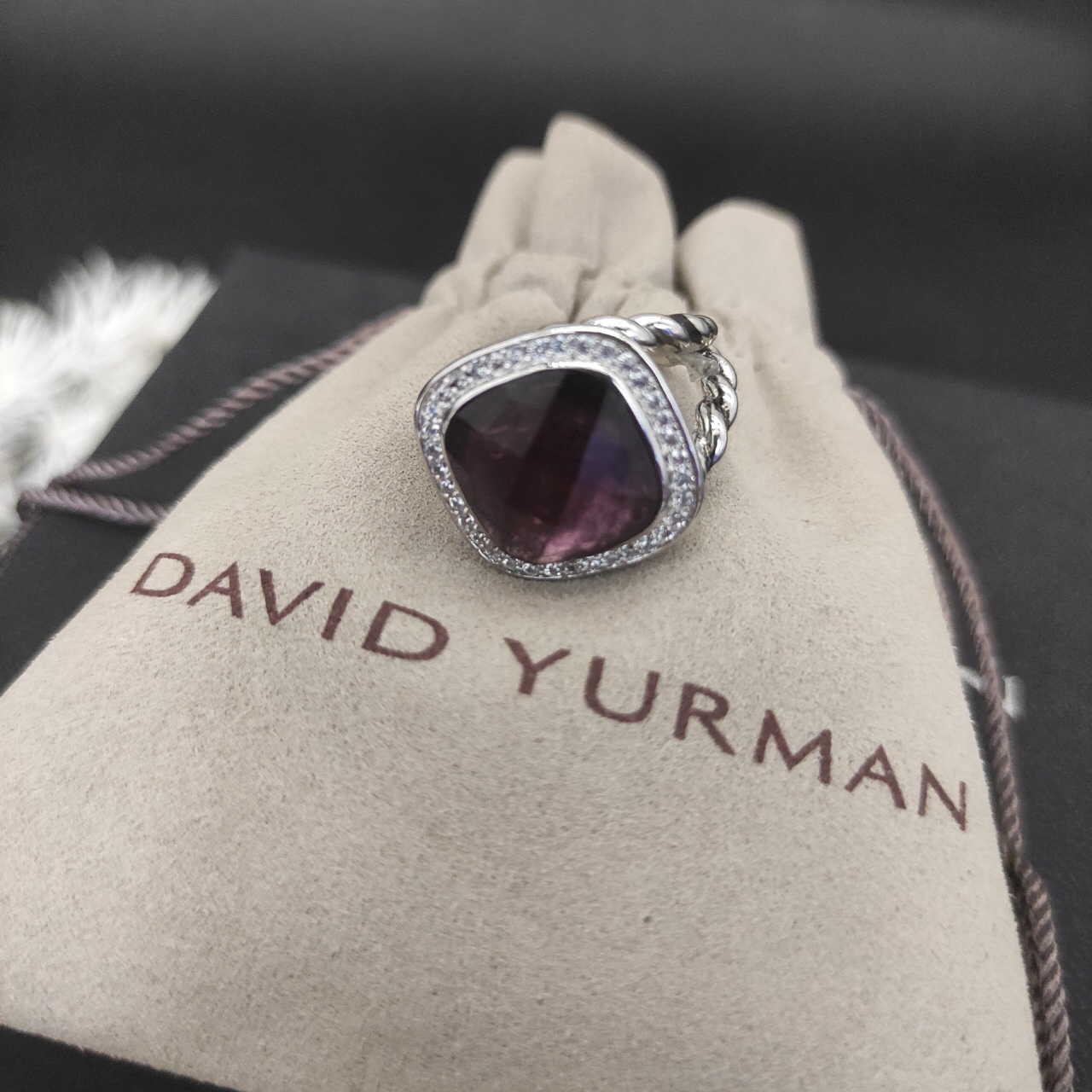 Albion® Ring Sterling Silver with Amethyst and Diamonds, 14mm