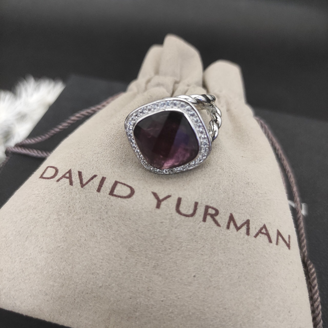 Albion® Ring Sterling Silver with Amethyst and Diamonds, 14mm