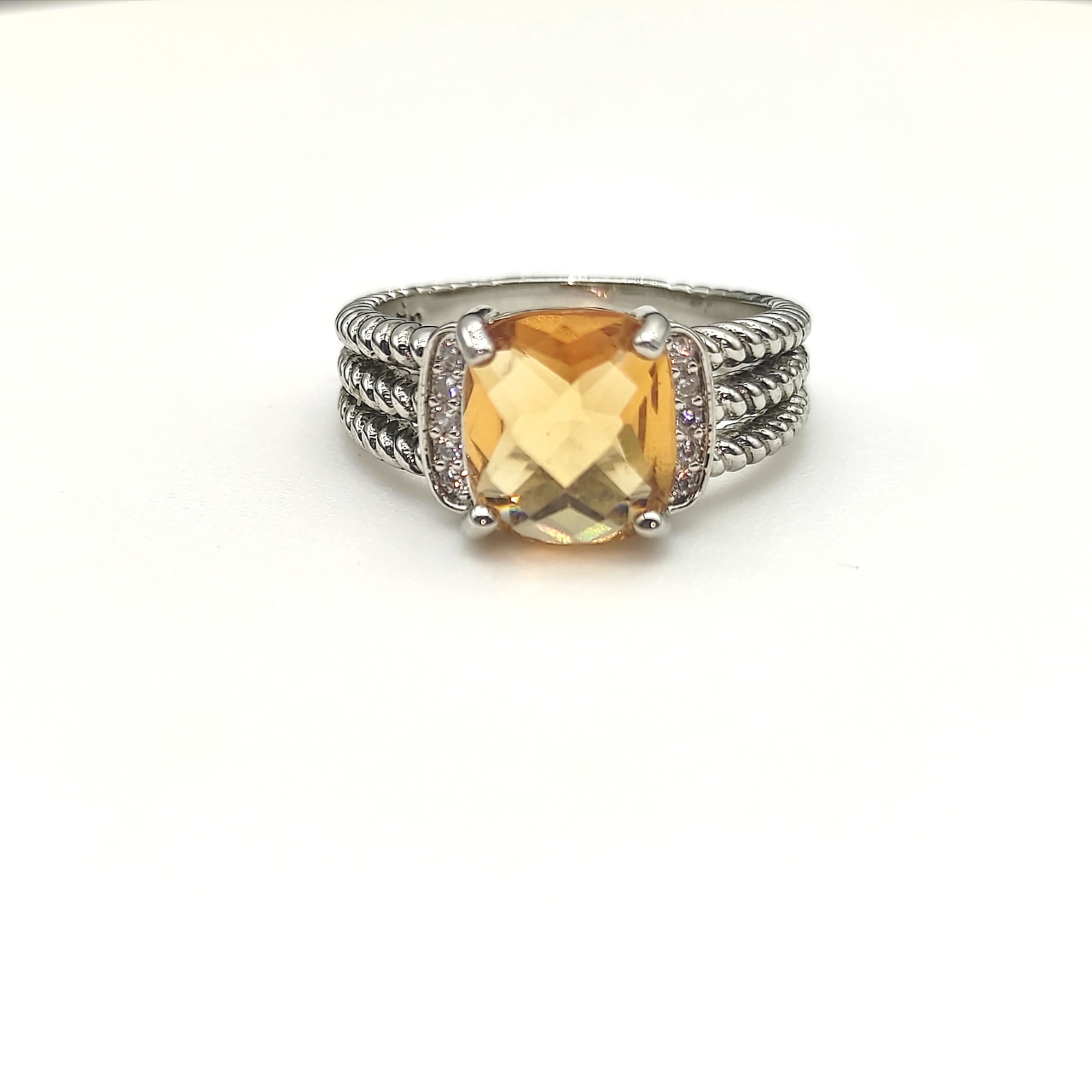 Petite Wheaton® Ring Sterling Silver with Citrine and Diamonds, 10mm