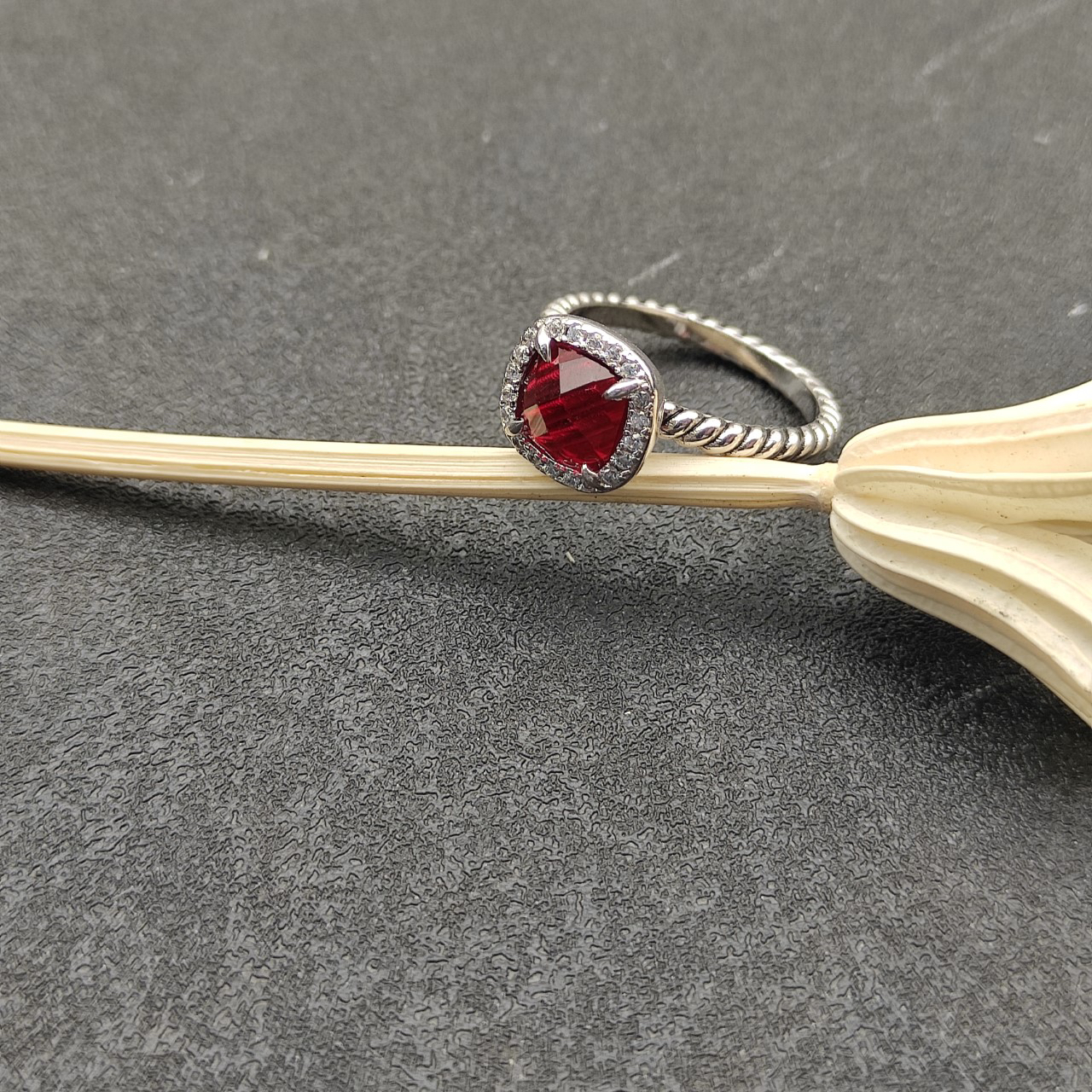 Petite Chatelaine® Pavé Bezel Ring Sterling Silver with Rhodolite and Diamonds, 7mm