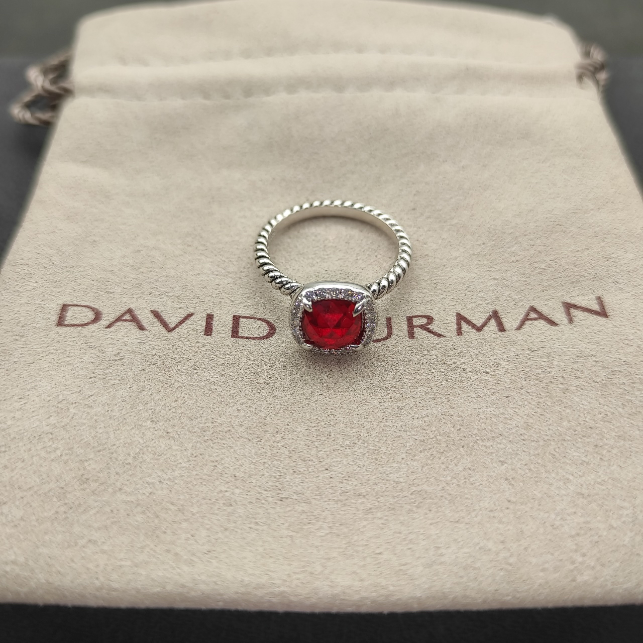 Petite Chatelaine® Pavé Bezel Ring Sterling Silver with Rhodolite and Diamonds, 7mm