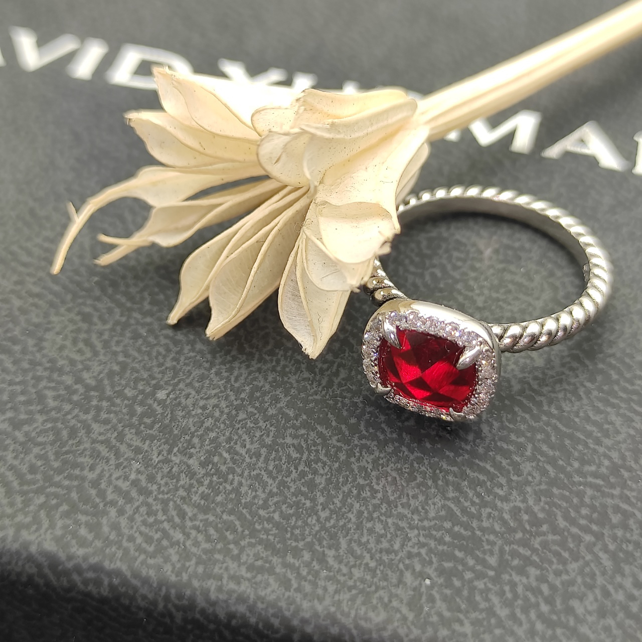 Petite Chatelaine® Pavé Bezel Ring Sterling Silver with Rhodolite and Diamonds, 7mm